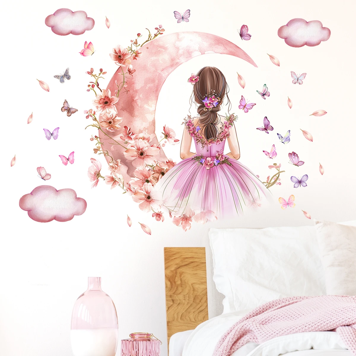 Girl Moon Butterflies Wall Stickers Kid Girls Room Bedroom Decoration Baby Nursery Home Decor Accessories Living Room Wall Decal - Image 10