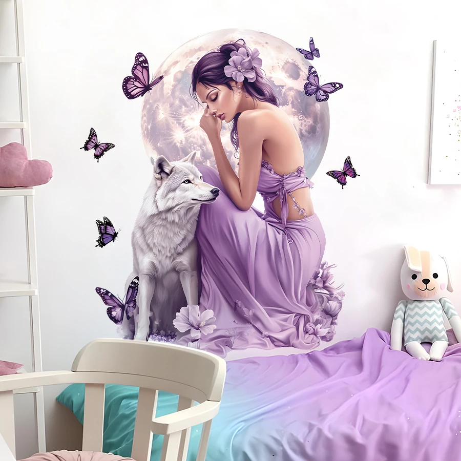 Girl Moon Butterflies Wall Stickers Kid Girls Room Bedroom Decoration Baby Nursery Home Decor Accessories Living Room Wall Decal - Image 15
