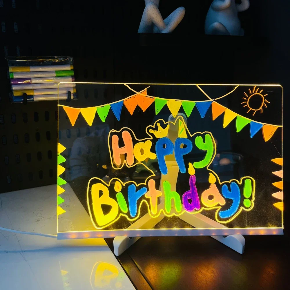 USB LED Light up Acrylic Message Board Erasable Children's Drawing Board CIY Birthday Gift for Kids Bar Advertising Display - Image 10